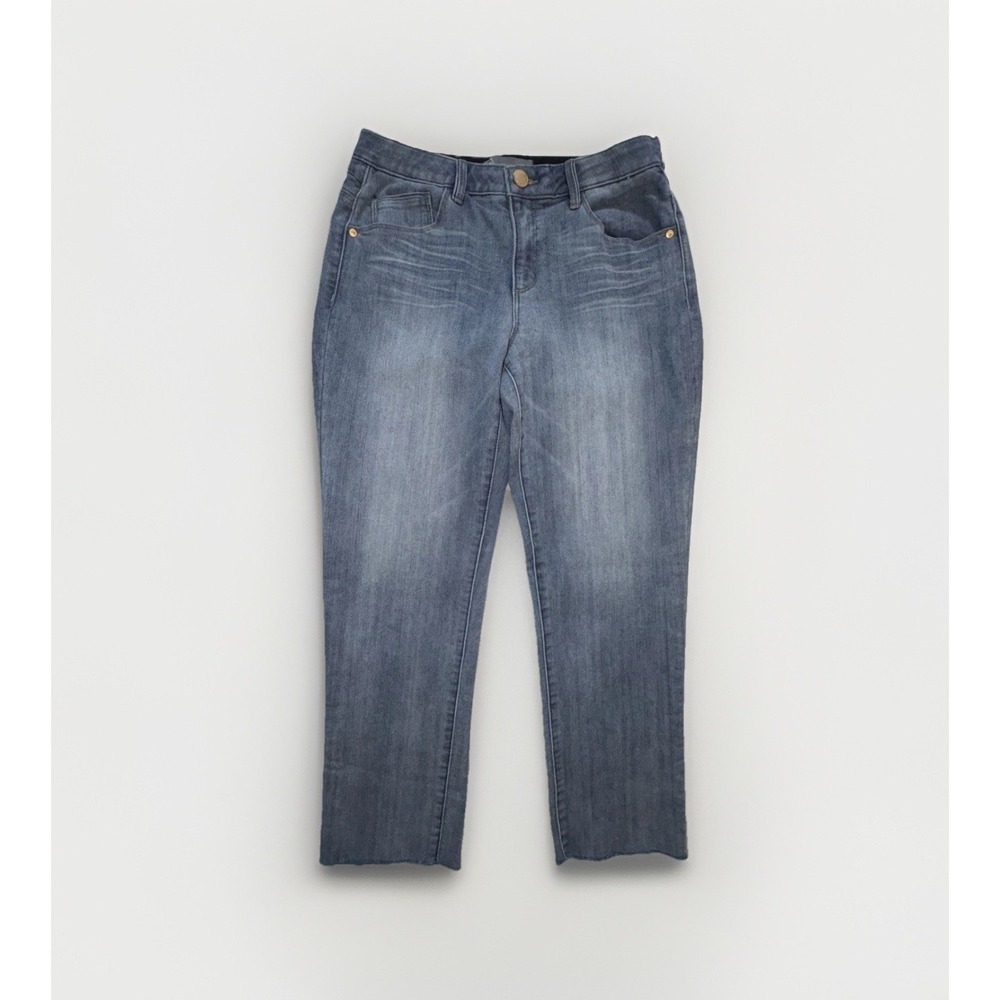 Wit & Wisdom Jeans Women's Size 6 Blue Mid Rise Crop Stretch Denim Raw Hem